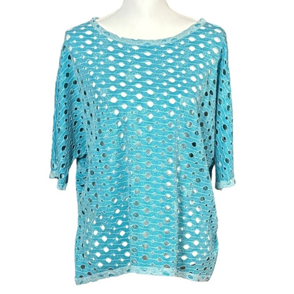 Clara Sun Woo Top Size Medium Blue Lagenlook Artsy Boho Beachy Coastal Prep - Picture 1 of 7